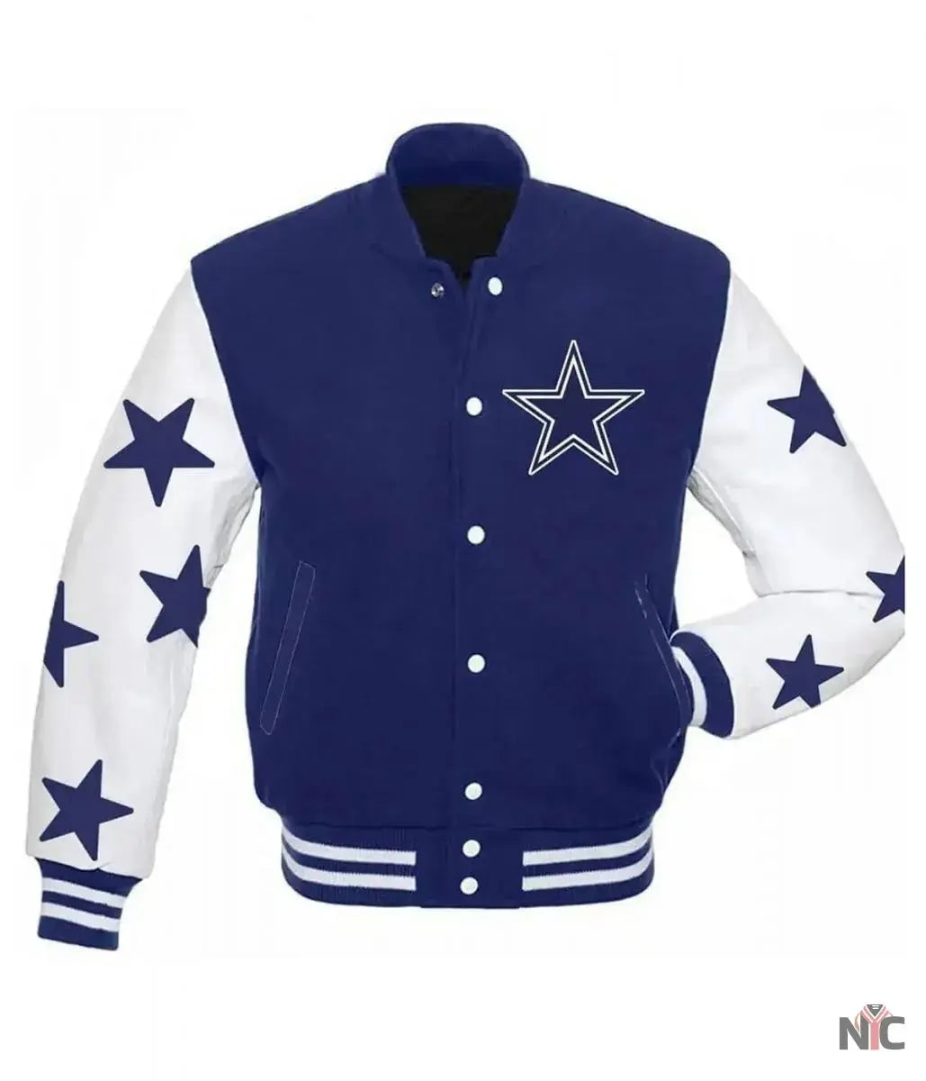 Dallas Cowboys Stars Varsity Royal Blue and White Jacket USA Jackets