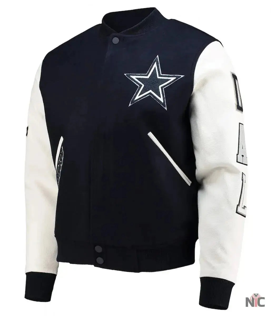 Dallas Cowboys White and Navy Varsity Jacket USA Jackets