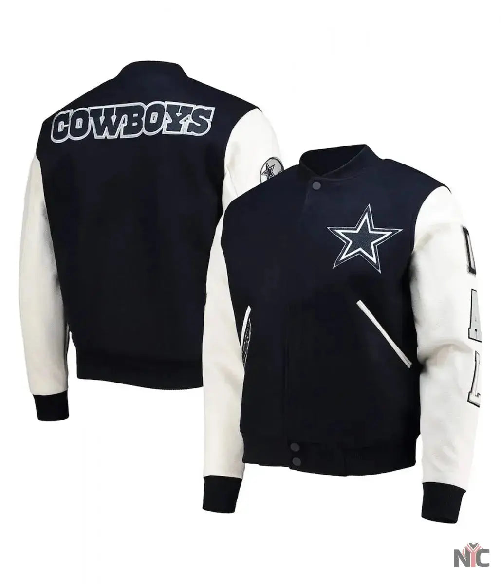Dallas Cowboys White and Navy Varsity Jacket USA Jackets