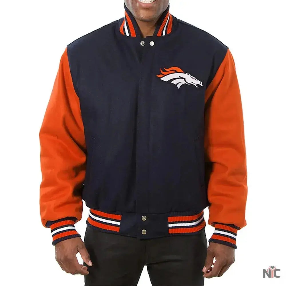 Denver Broncos Blue and Orange Varsity Orange Wool Jacket USA Jackets