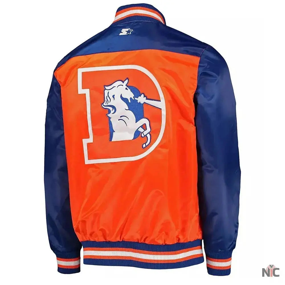 Denver Broncos Blue and Orange Varsity Satin Jacket USA Jackets