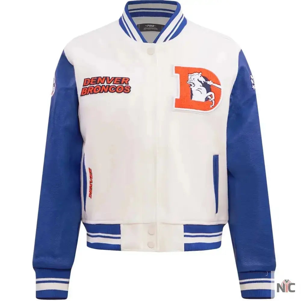 Denver Broncos Classic Rib Wool and Leather Varsity Jacket USA Jackets