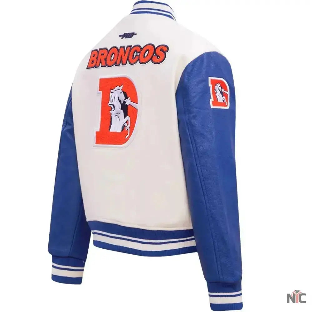 Denver Broncos Classic Rib Wool and Leather Varsity Jacket USA Jackets
