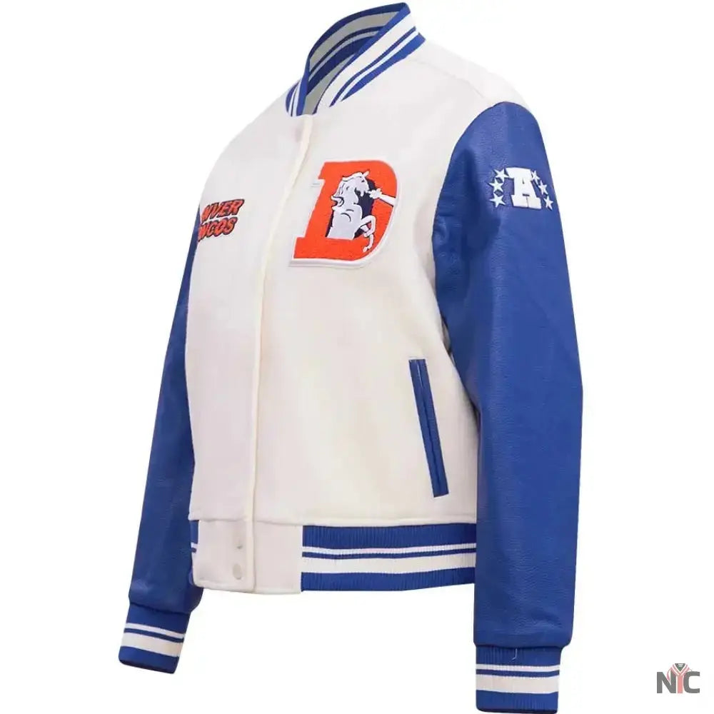Denver Broncos Classic Rib Wool and Leather Varsity Jacket USA Jackets