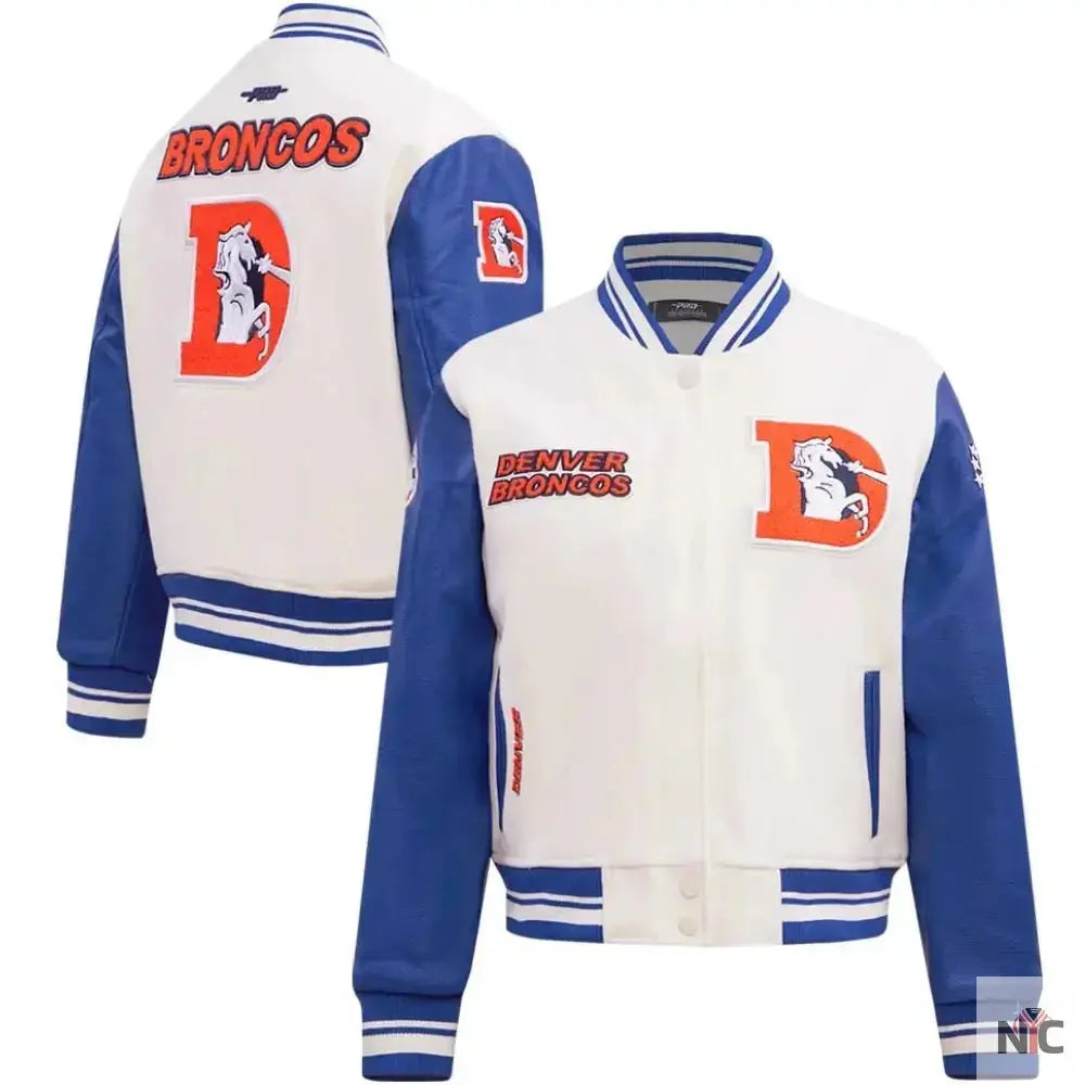 Denver Broncos Classic Rib Wool and Leather Varsity Jacket USA Jackets