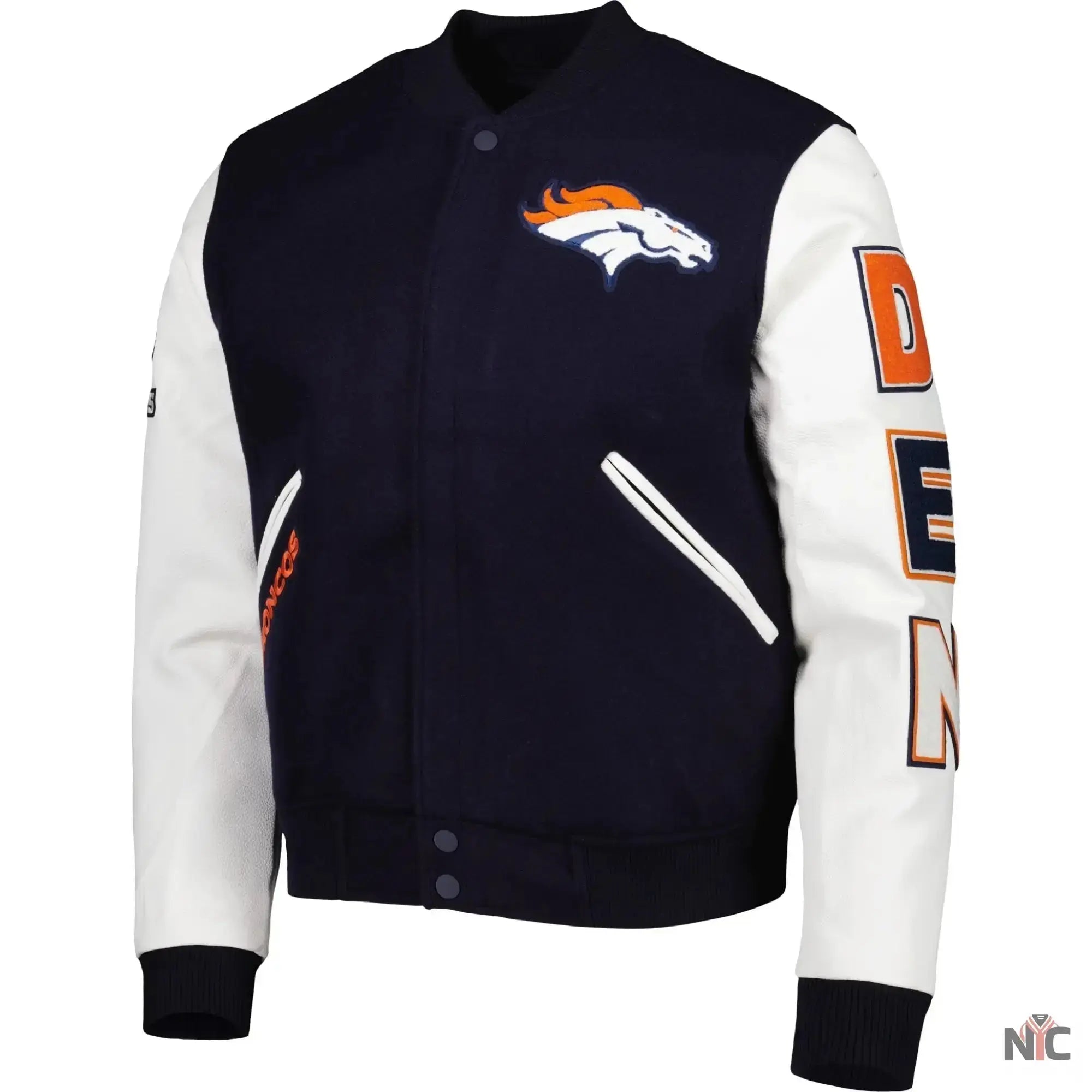 Denver Broncos Navy and White Varsity Jacket USA Jackets