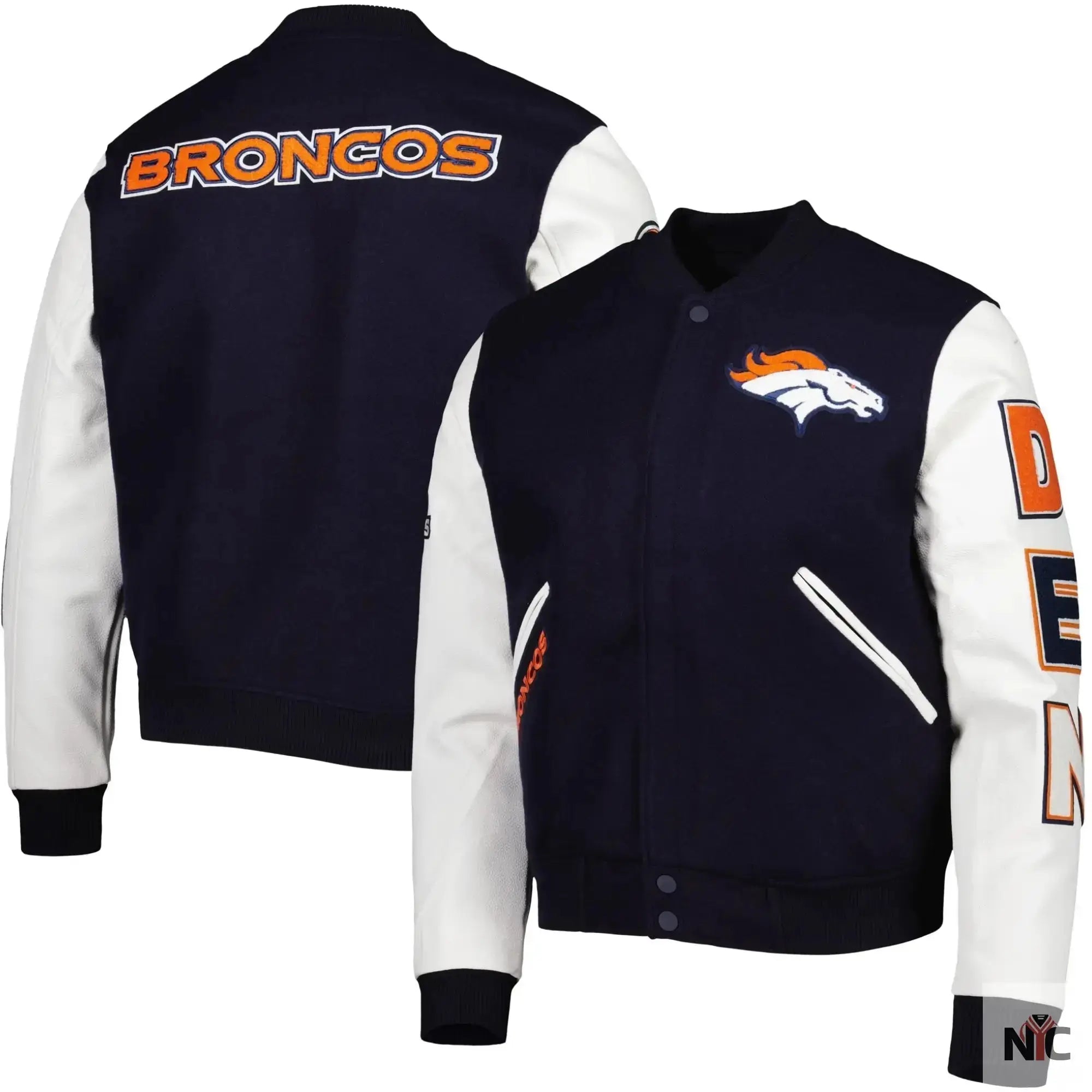 Denver Broncos Navy and White Varsity Jacket USA Jackets