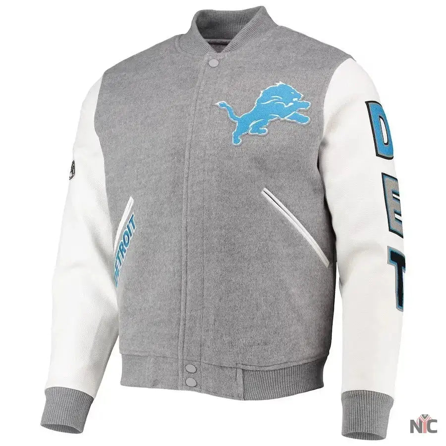 Detroit Lions Grey And White Varsity Jacket USA Jackets