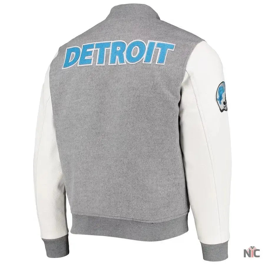 Detroit Lions Grey And White Varsity Jacket USA Jackets