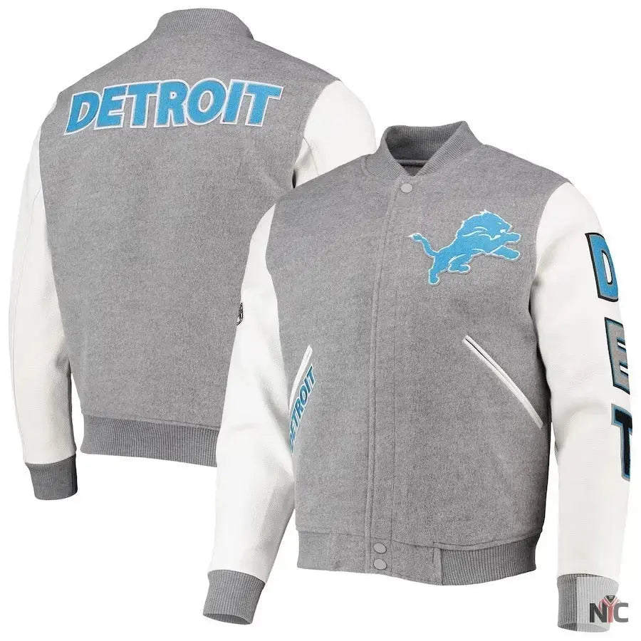 Detroit Lions Grey And White Varsity Jacket USA Jackets