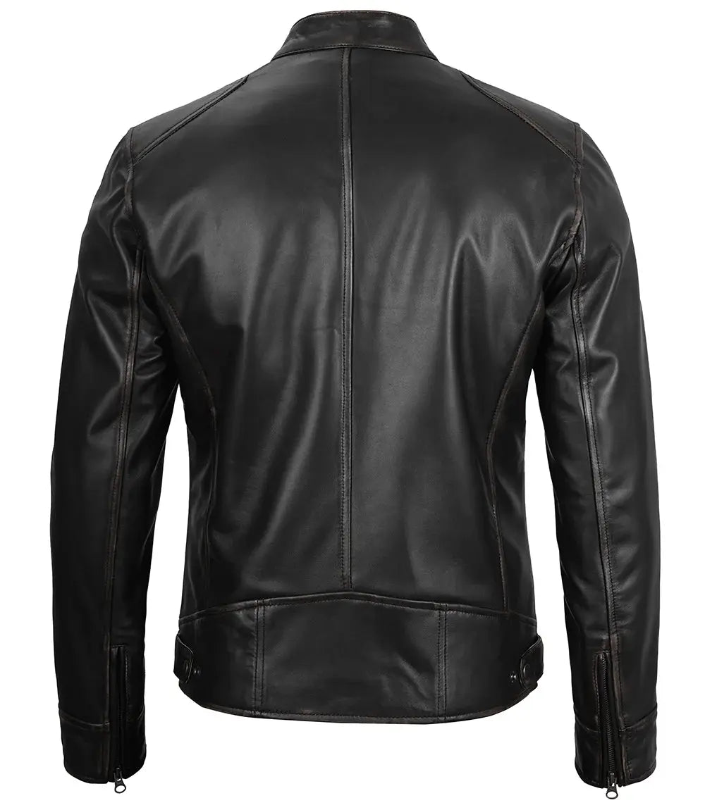 Dodge Men's Black Leather Cafe Racer Jacket USA Jackets
