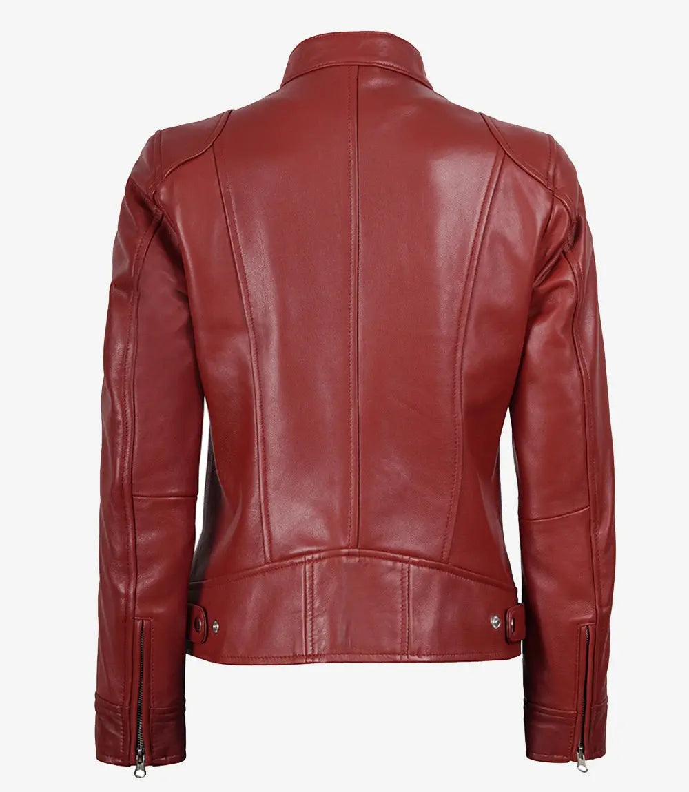 Dodge Women's Cafe Racer Red Leather Jacket USA Jackets