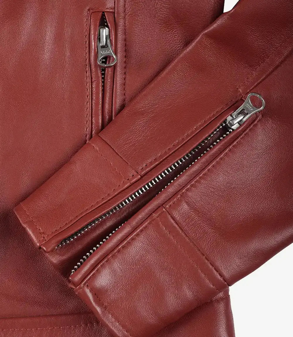 Dodge Women's Cafe Racer Red Leather Jacket USA Jackets