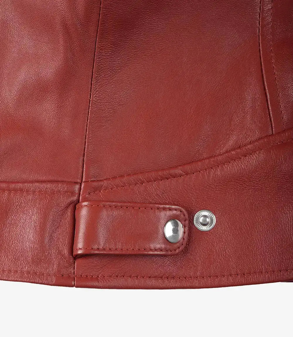 Dodge Women's Cafe Racer Red Leather Jacket USA Jackets