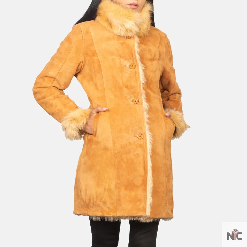 Erica Shearling Beige Leather Coat USA Jackets