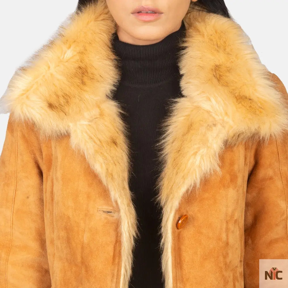 Erica Shearling Beige Leather Coat USA Jackets
