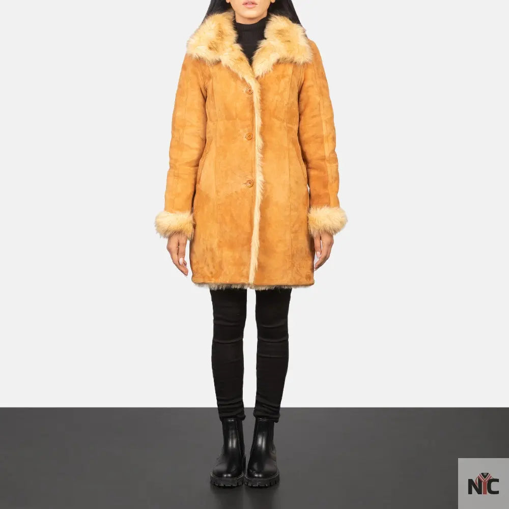 Erica Shearling Beige Leather Coat USA Jackets