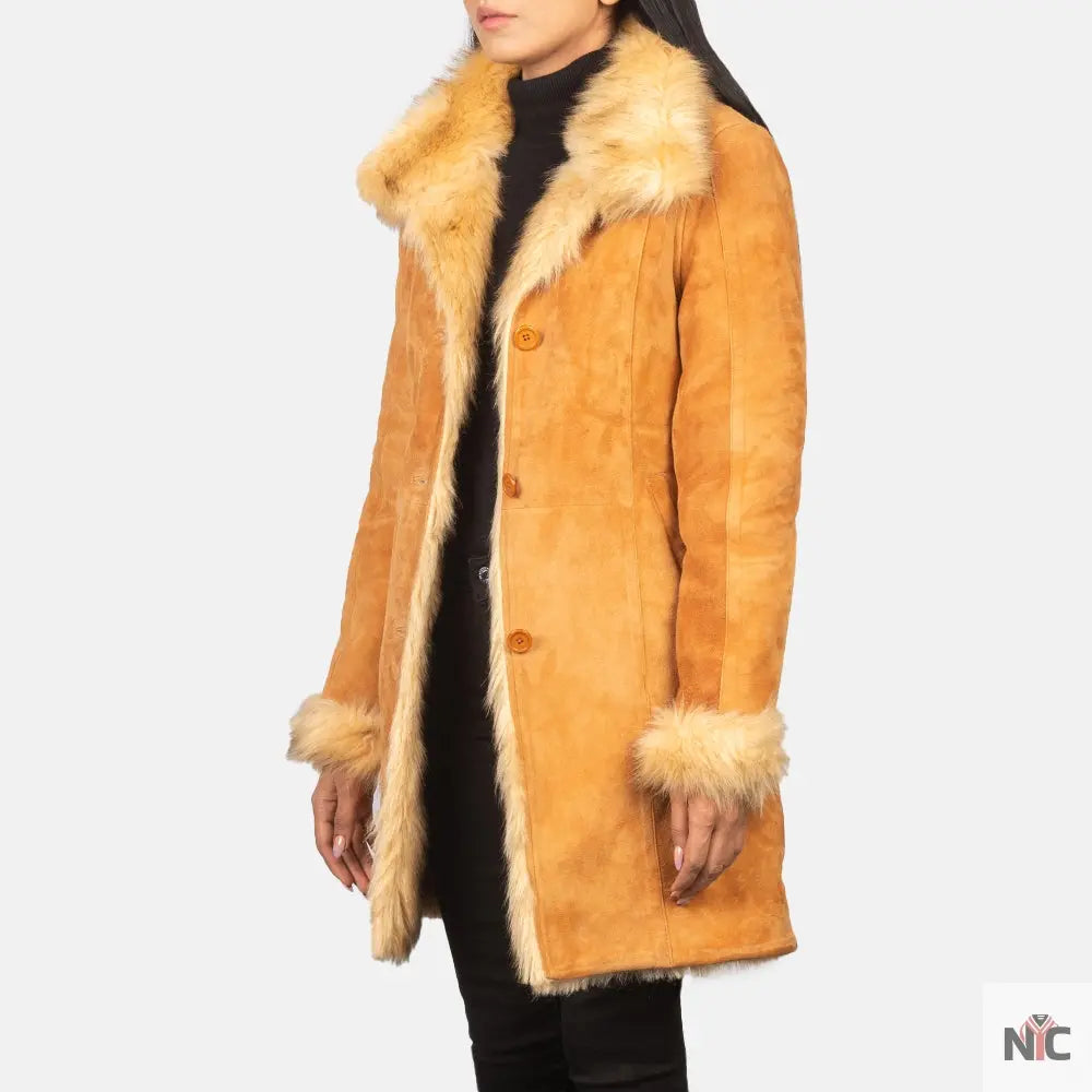 Erica Shearling Beige Leather Coat USA Jackets