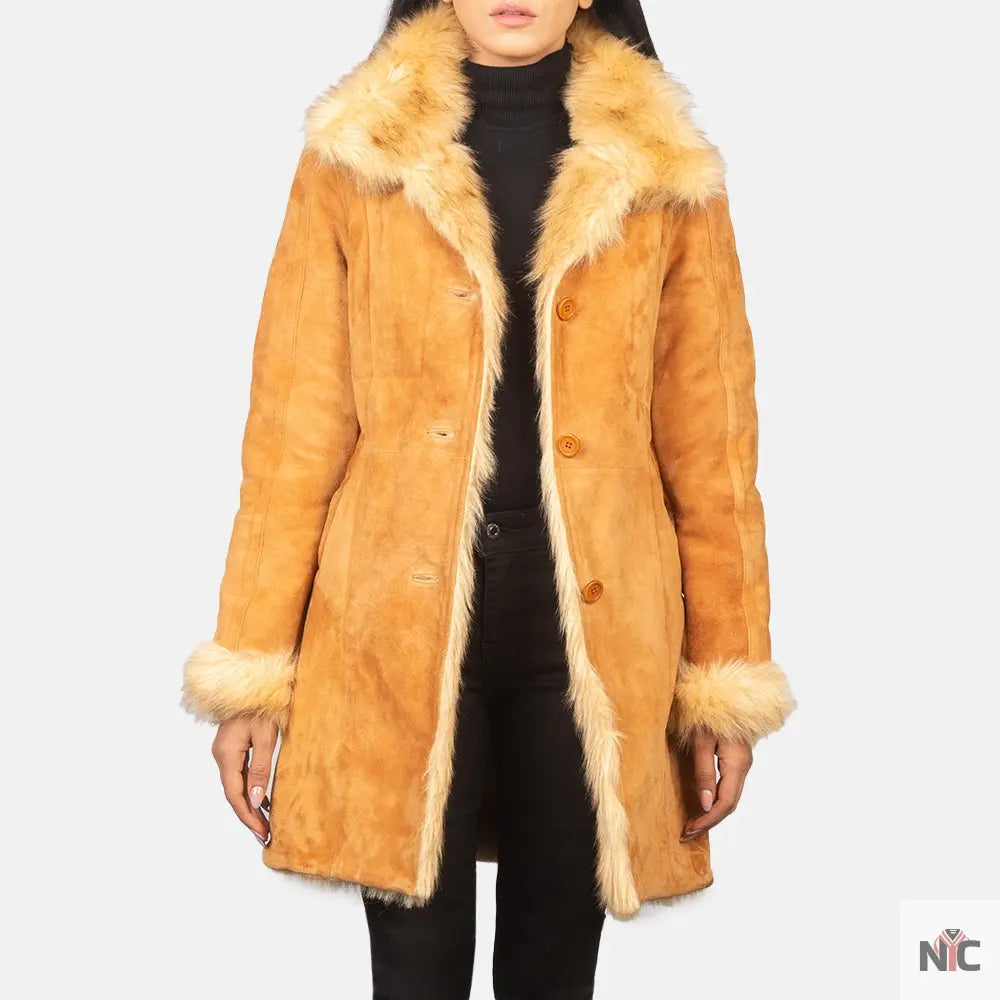 Erica Shearling Beige Leather Coat USA Jackets