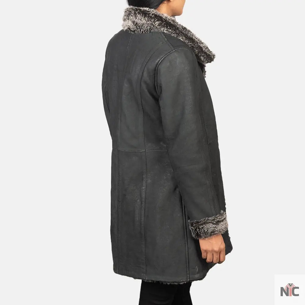 Erica Shearling Black Leather Coat USA Jackets