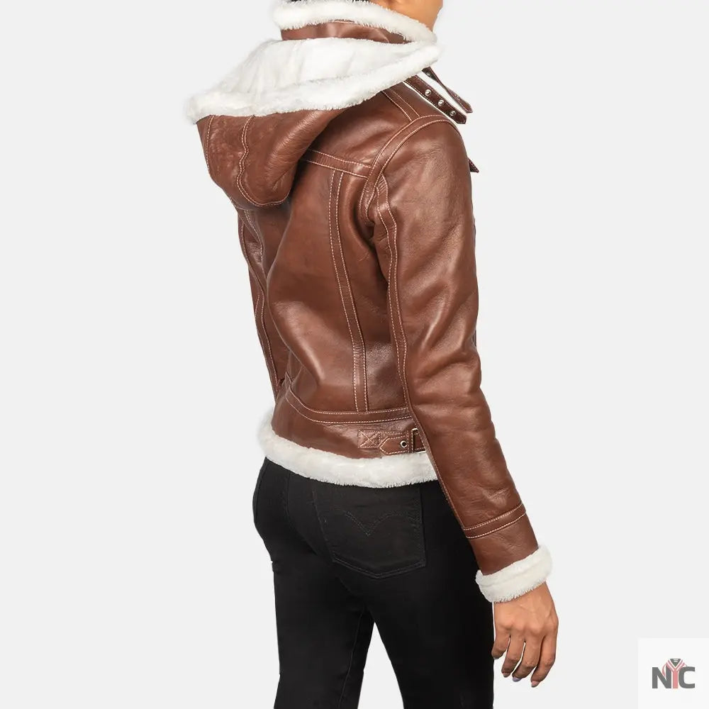 Fiona Brown Hooded Shearling Leather Jacket USA Jackets