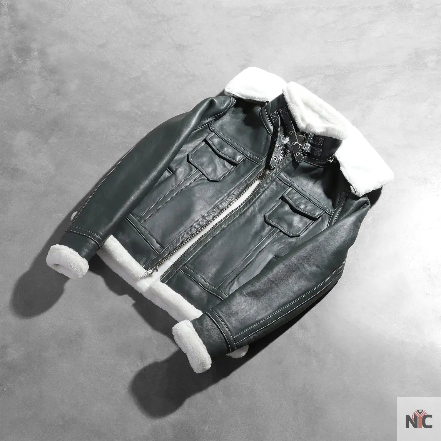 Fiona Green Hooded Shearling Leather Jacket USA Jackets