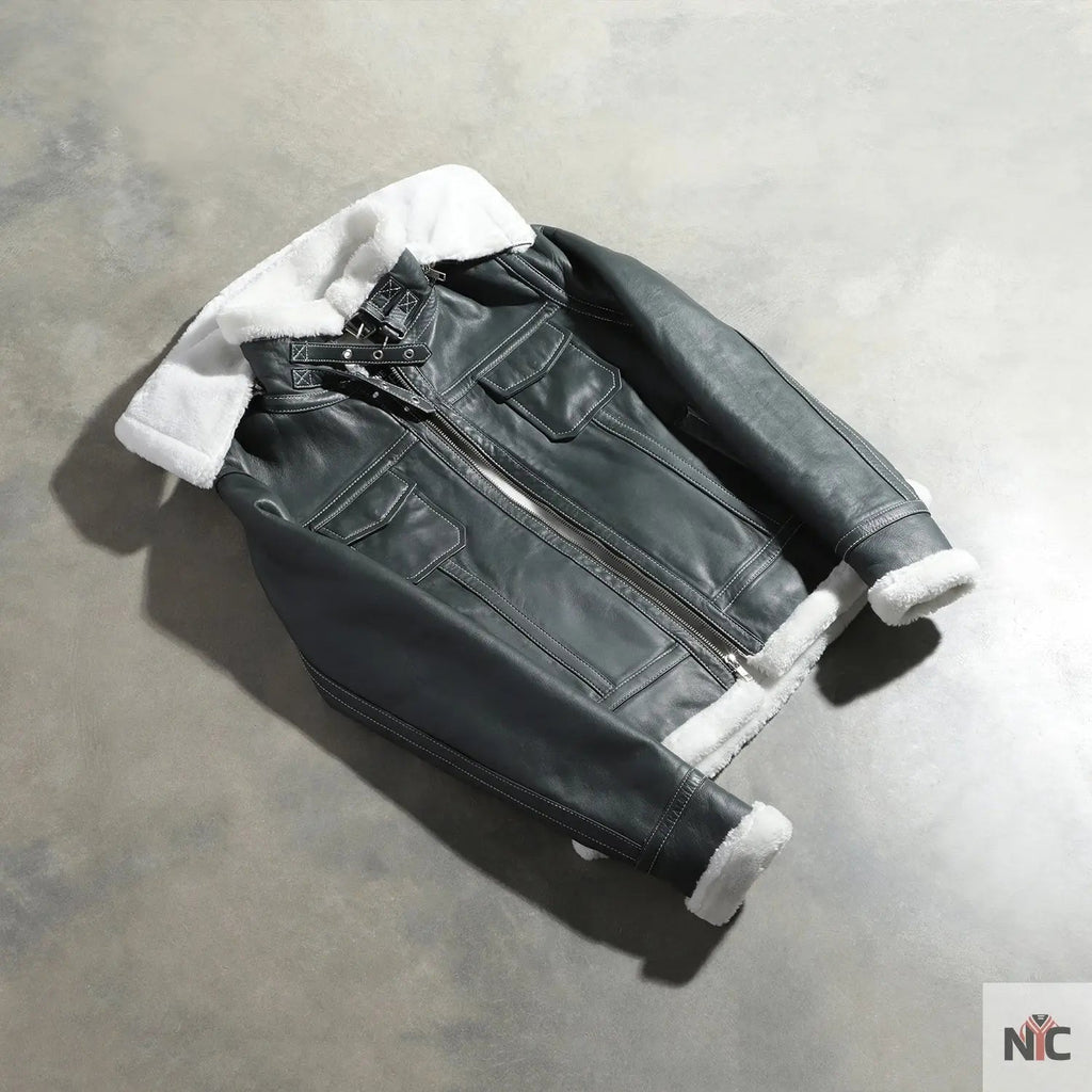 Fiona Green Hooded Shearling Leather Jacket USA Jackets
