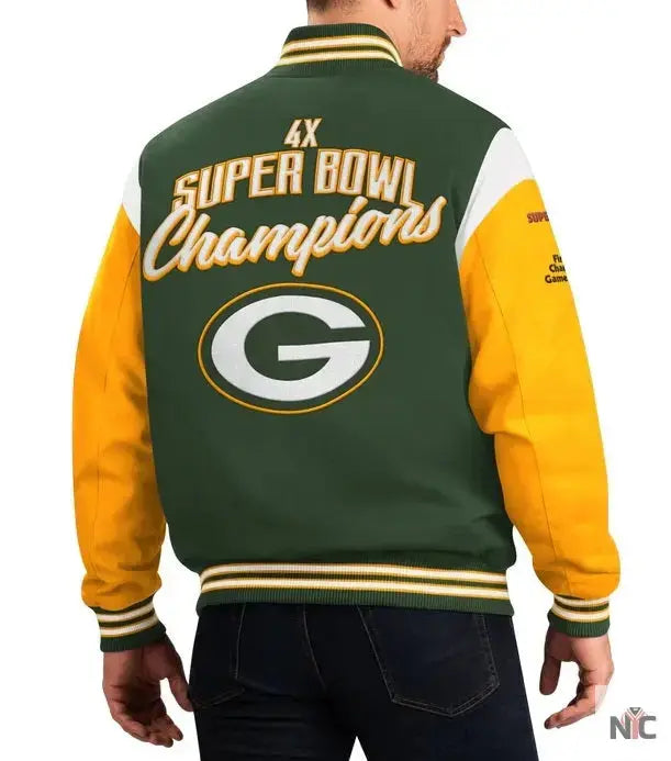 Green Bay Packers 4 Time Super Bowl Varsity Jacket USA Jackets