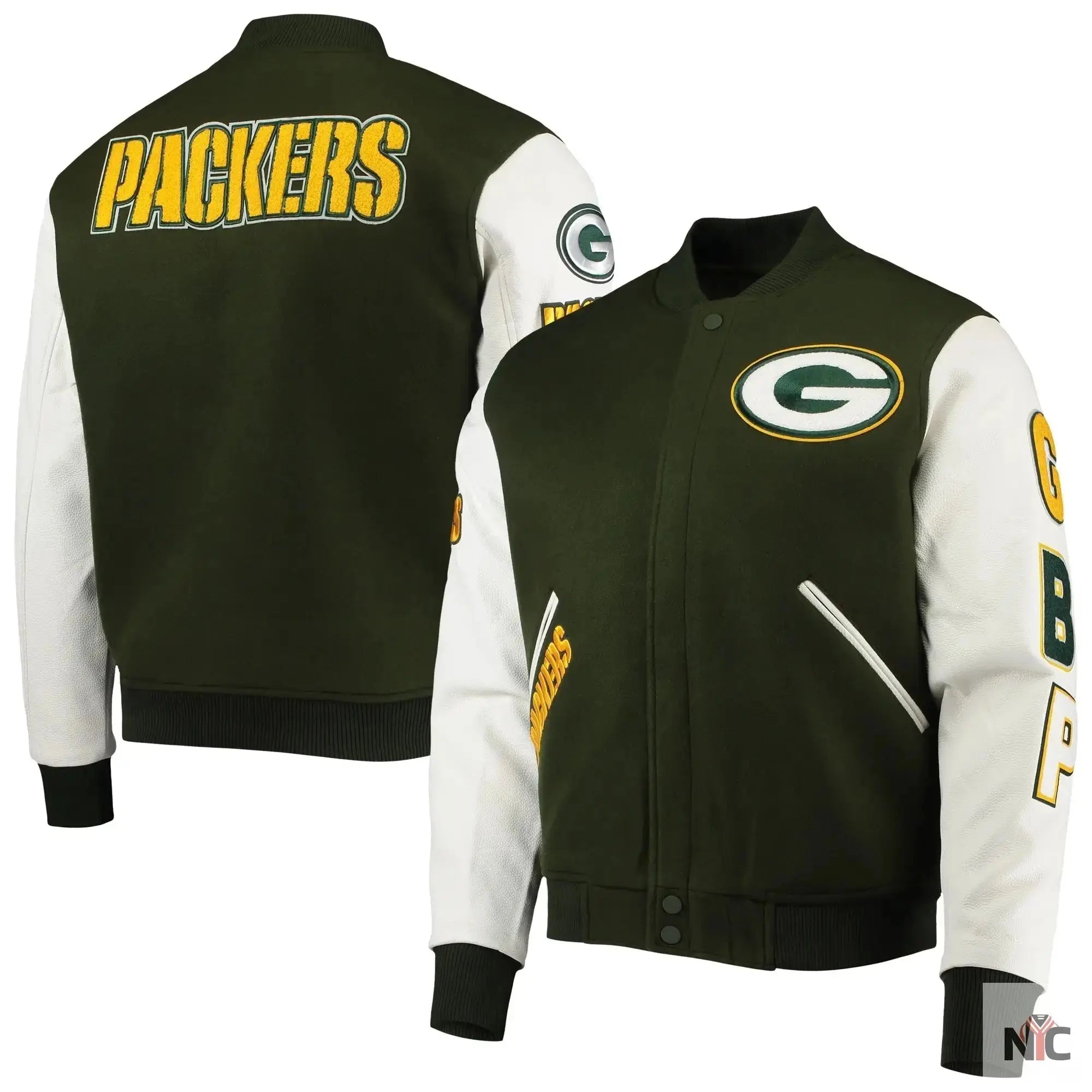 Green Bay Packers Full-zip Green and White Varsity Jacket USA Jackets