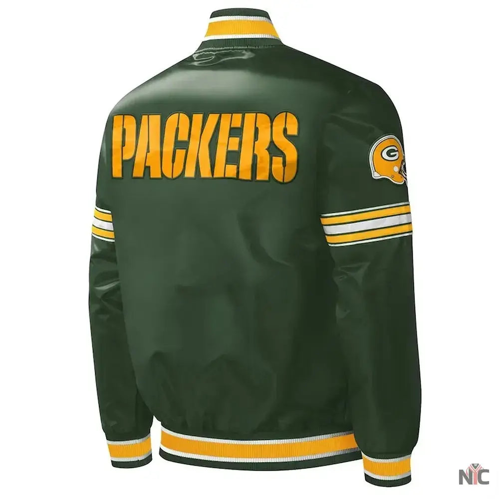 Green Bay Packers Midfield Varsity Green Satin Jacket USA Jackets