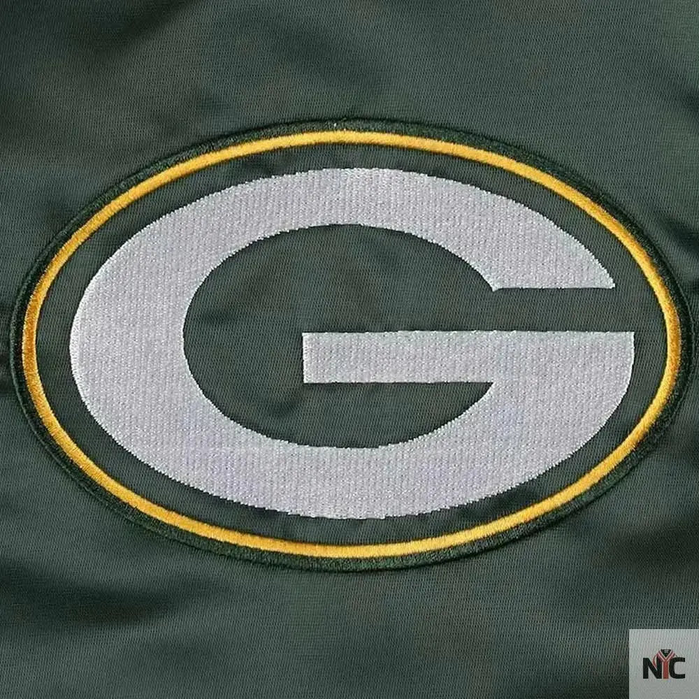 Green Bay Packers Midfield Varsity Green Satin Jacket USA Jackets