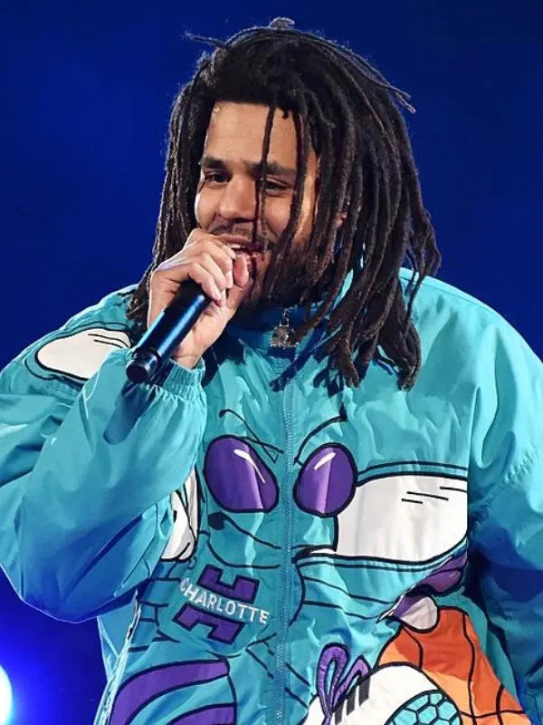 J. Cole 90s Char­lotte Hor­nets Blue Hooded Jack­et USA Jackets