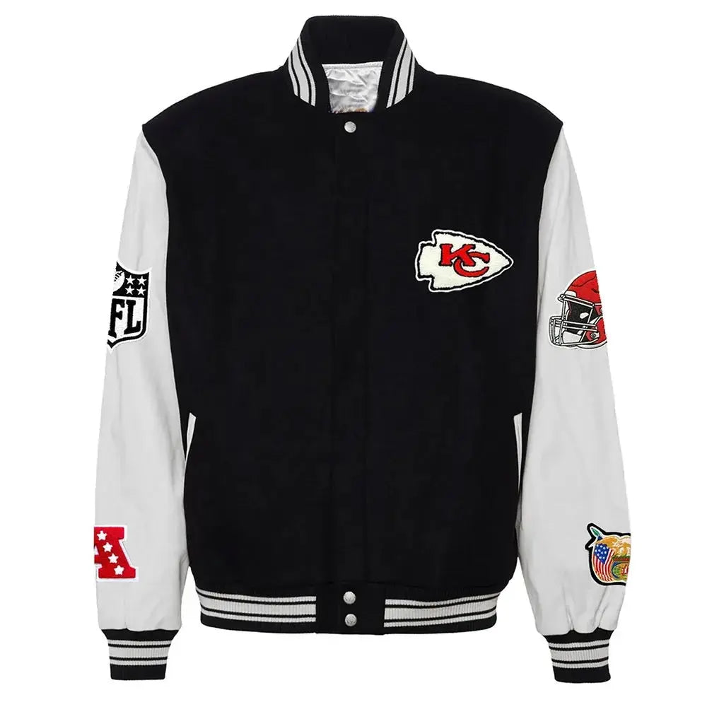 JH Kansas City Chiefs Varsity Black and White Jacket USA Jackets