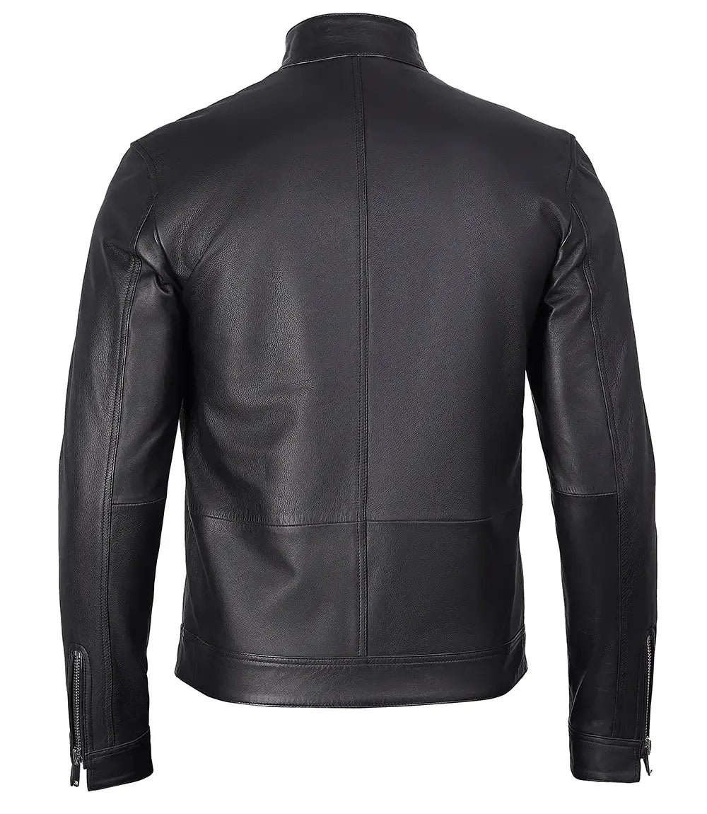 LUXE PRESTIGE: Men's Premium Black Cafe Racer Leather Jacket USA Jackets