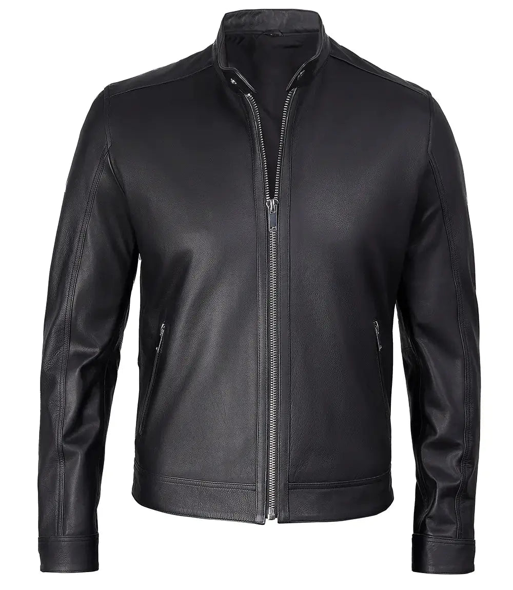 LUXE PRESTIGE: Men's Premium Black Cafe Racer Leather Jacket USA Jackets