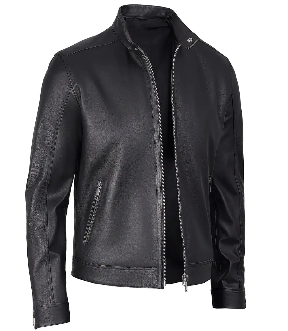 LUXE PRESTIGE: Men's Premium Black Cafe Racer Leather Jacket USA Jackets