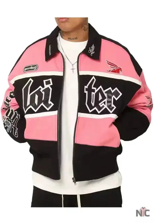Loiter Racing Pink And Black Varsity Jacket USA Jackets