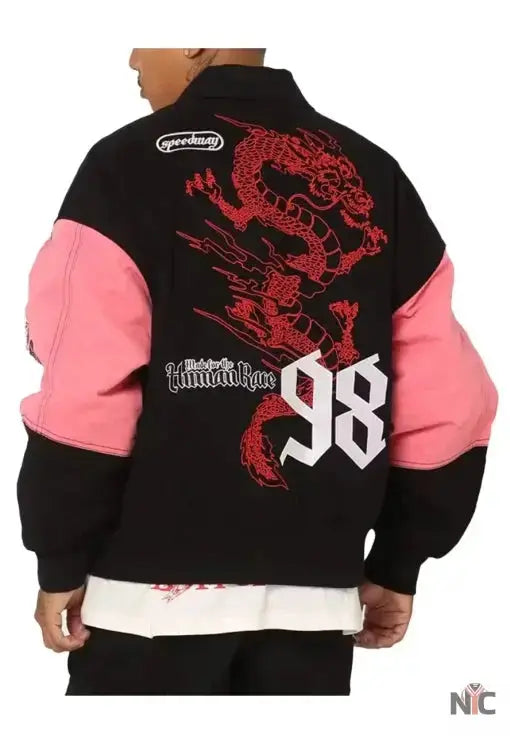 Loiter Racing Pink And Black Varsity Jacket USA Jackets