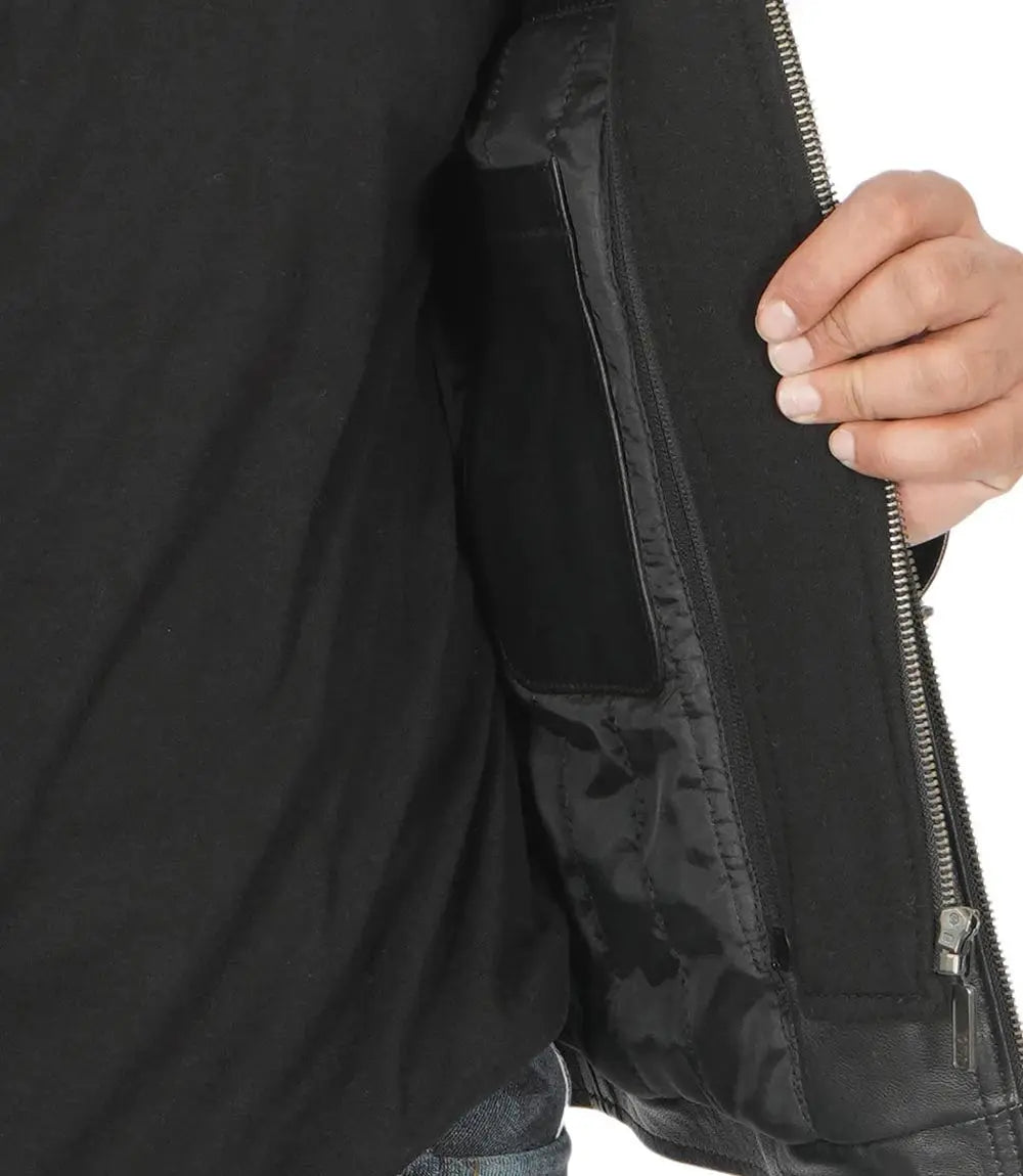 Men Black Leather Racer Jacket with Removable Hoodie USA Jackets