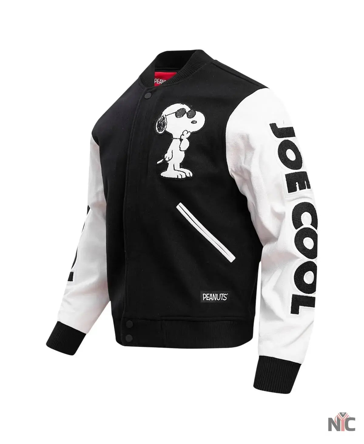 Men’s Black Peanuts Snoopy Joe Cool Full-zip Varsity Jacket USA Jackets