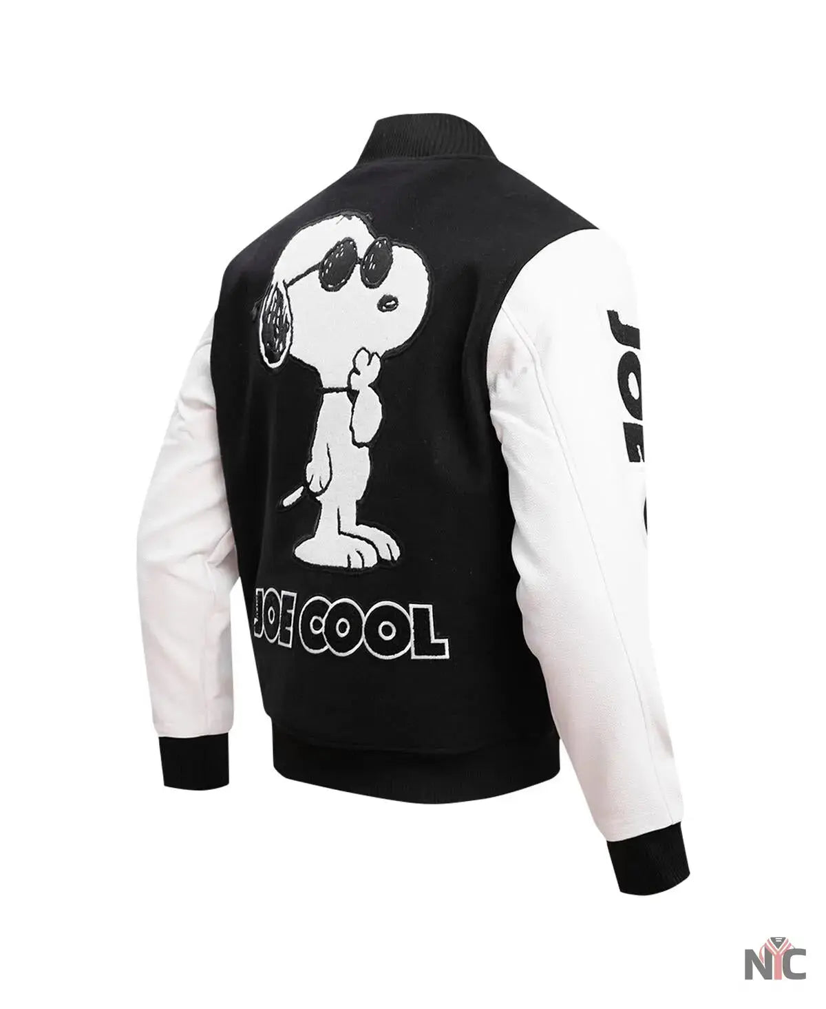 Men’s Black Peanuts Snoopy Joe Cool Full-zip Varsity Jacket USA Jackets