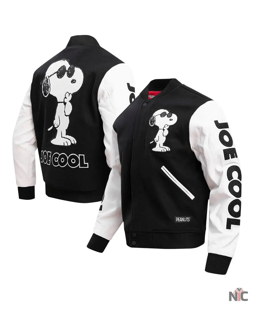 Men’s Black Peanuts Snoopy Joe Cool Full-zip Varsity Jacket USA Jackets