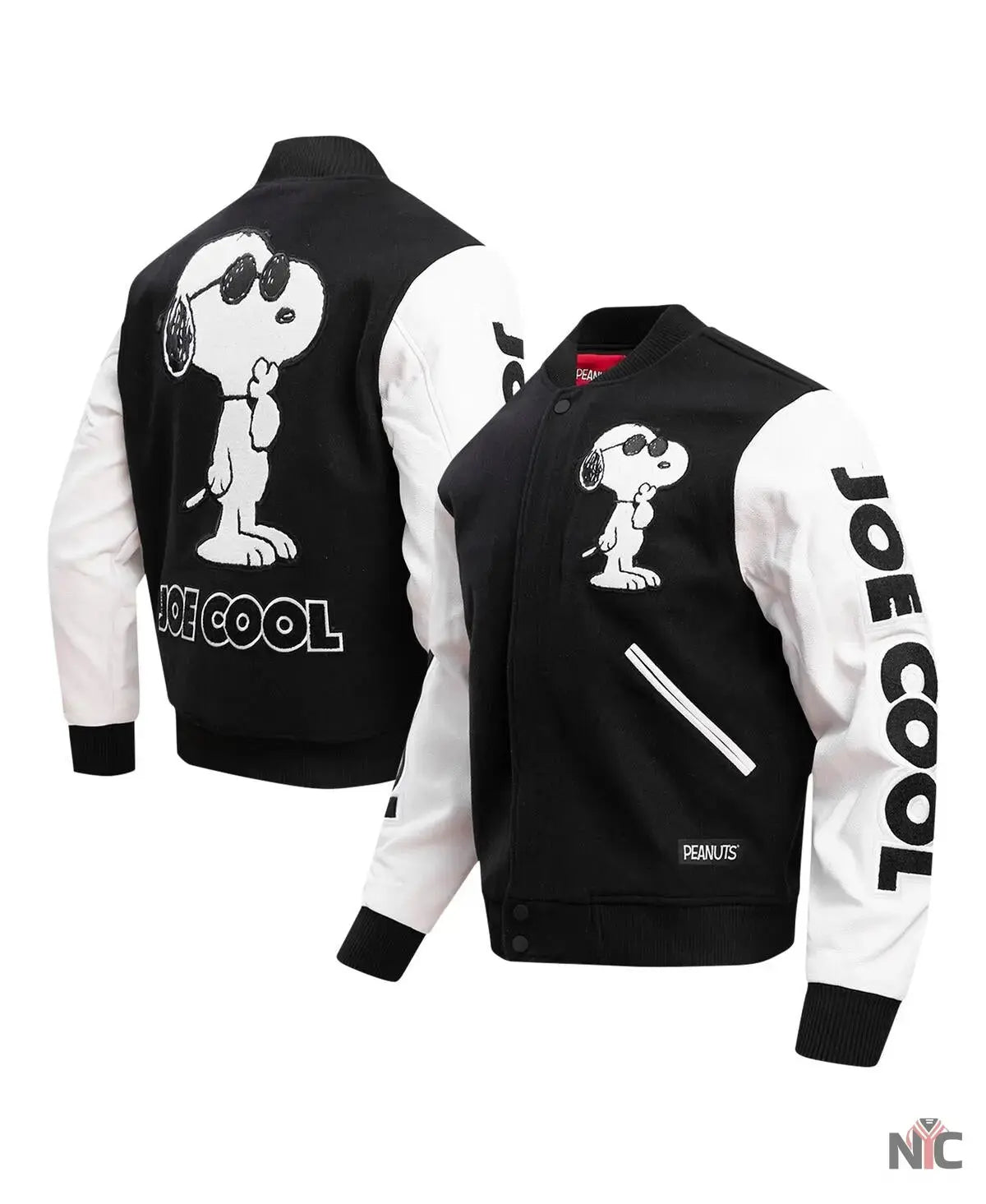 Men’s Black Peanuts Snoopy Joe Cool Full-zip Varsity Jacket USA Jackets