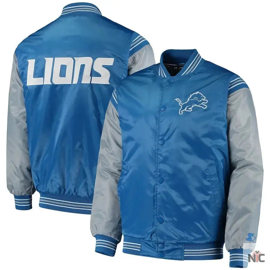 Men’s Starter Detroit Lions Enforcer Satin Varsity Full-snap Jacket USA Jackets
