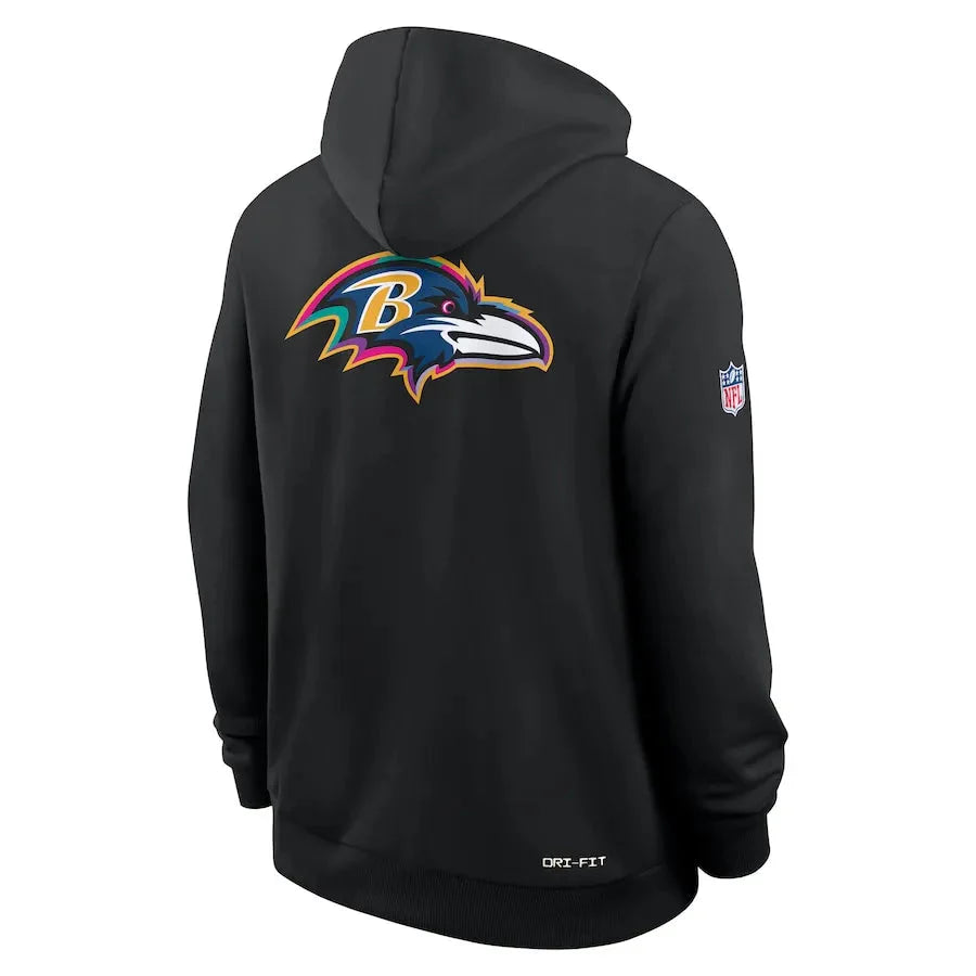 Baltimore Ravens Nike Black 2025 NFL Crucial Catch Sideline Standard Issue Dri-FIT Hoodie USA Jackets