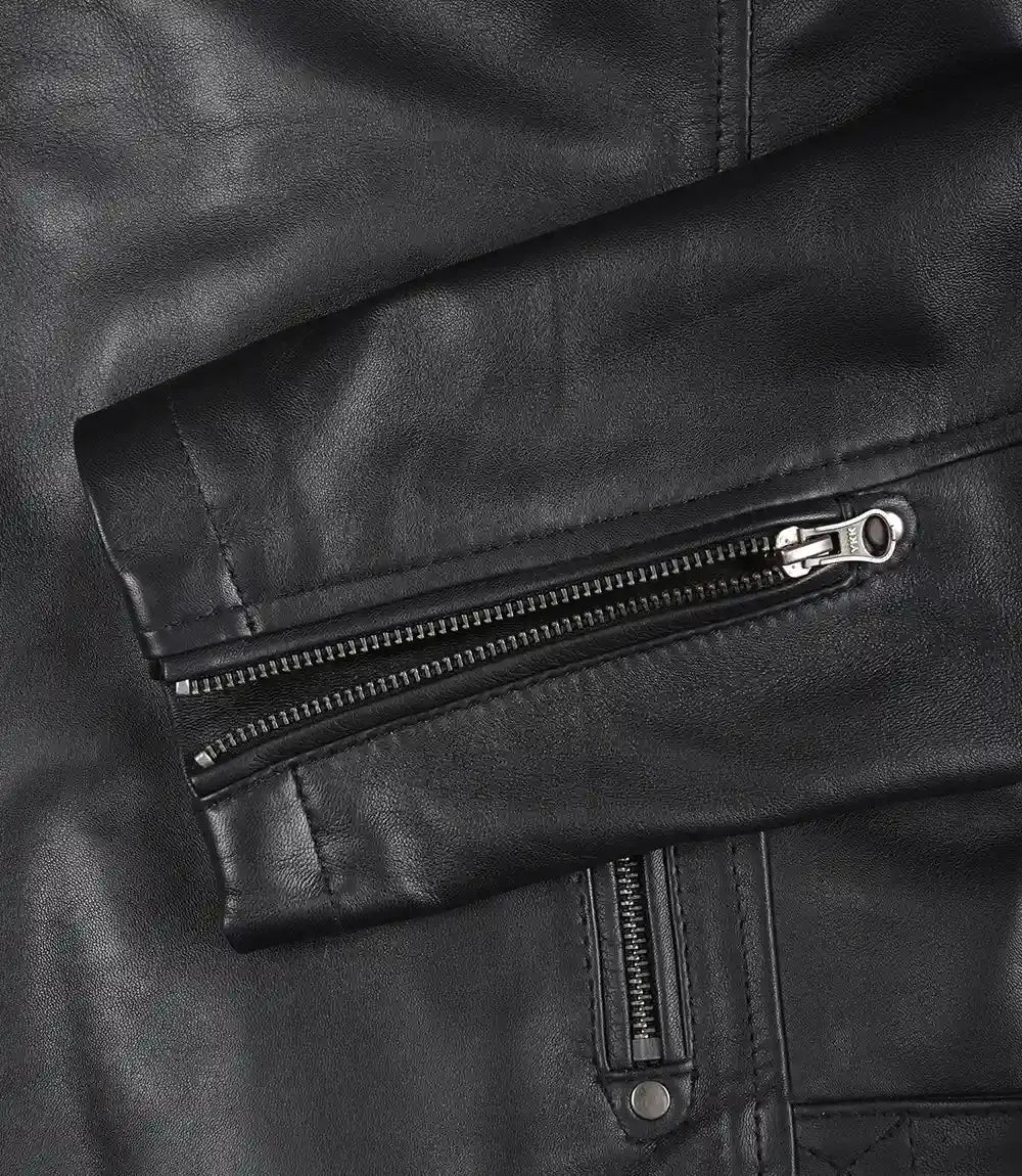 Men's Black Cafe Racer Padded Shoulders Real Leather Jacket USA Jackets
