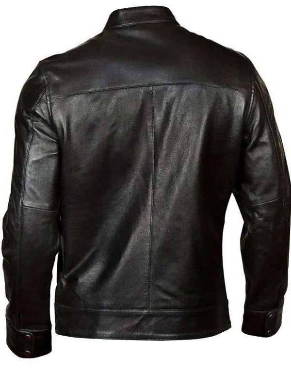 Men’s Black Classic Motorcycle Red Stripes Leather Jacket USA Jackets