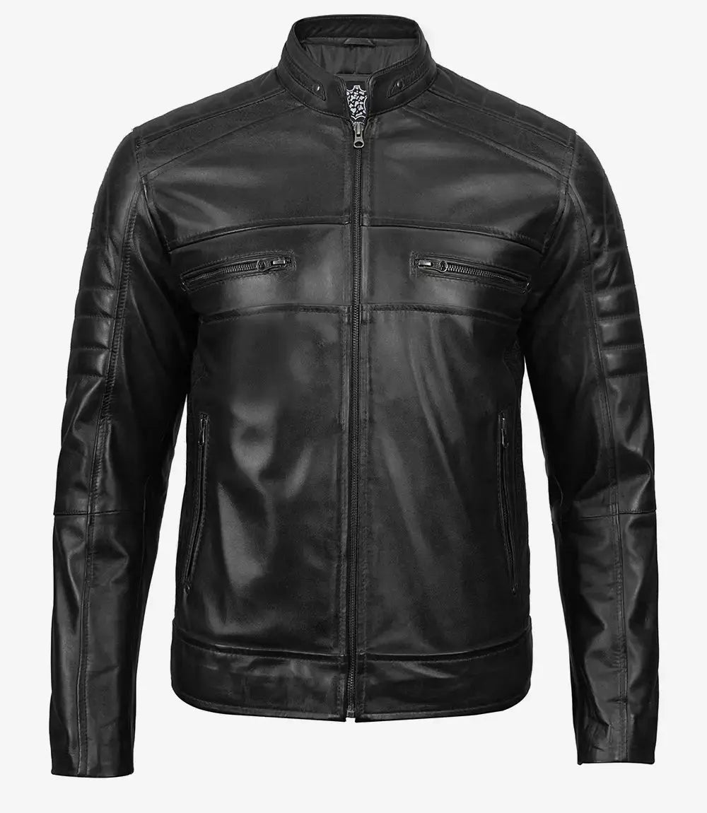 Men’s Black Lambskin Leather Cafe Racer Jacket USA Jackets