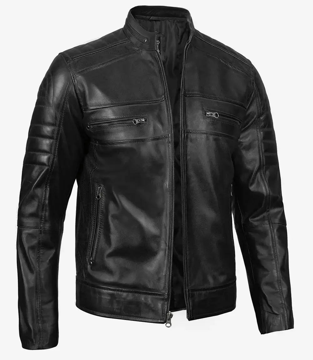 Men’s Black Lambskin Leather Cafe Racer Jacket USA Jackets