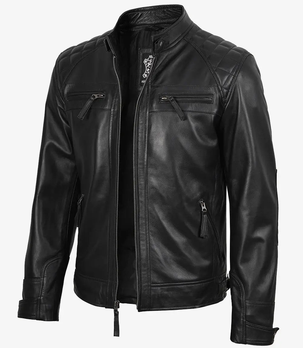 Men's Black Real Soft Leather Cafe Racer Jacket USA Jackets